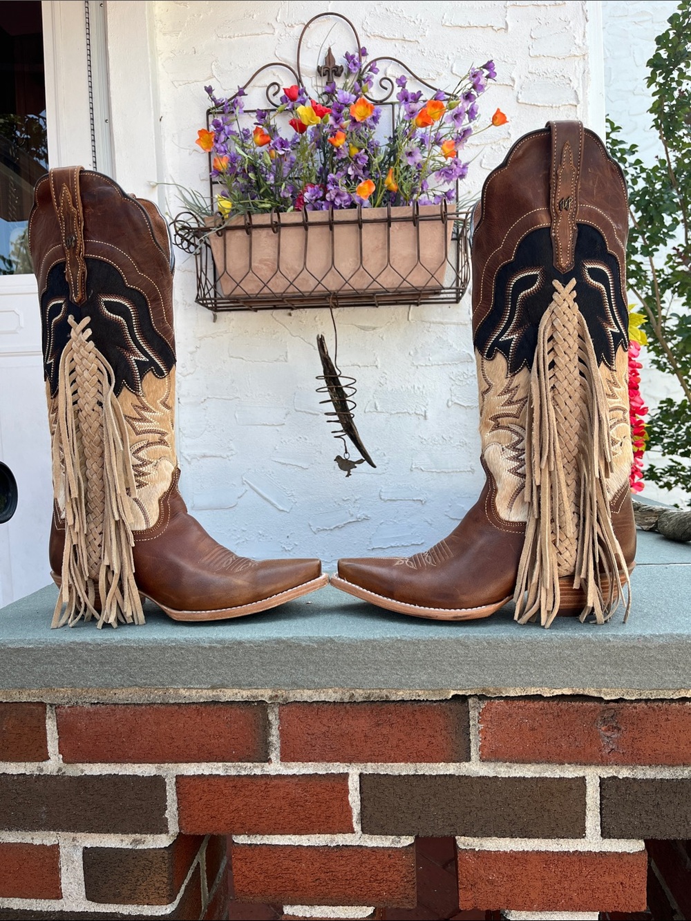 Dan Post “Dayla” Brown Black Tan Leather Fringe Western Heeled Boots Sz9 - Picture 2 of 13